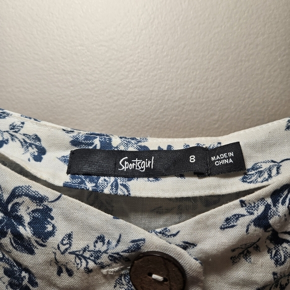 Coastal Cowgirl Puff Sleeve Cropped Blue & White Floral Blouse - Picture 5 of 7